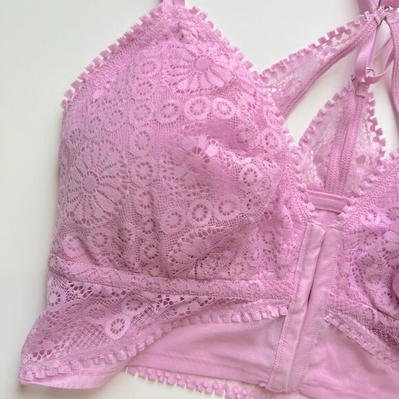 NWT Aerie Joy Lace Padded Longline Bralette Violet Willow Size XL NEW - Picture 3 of 12